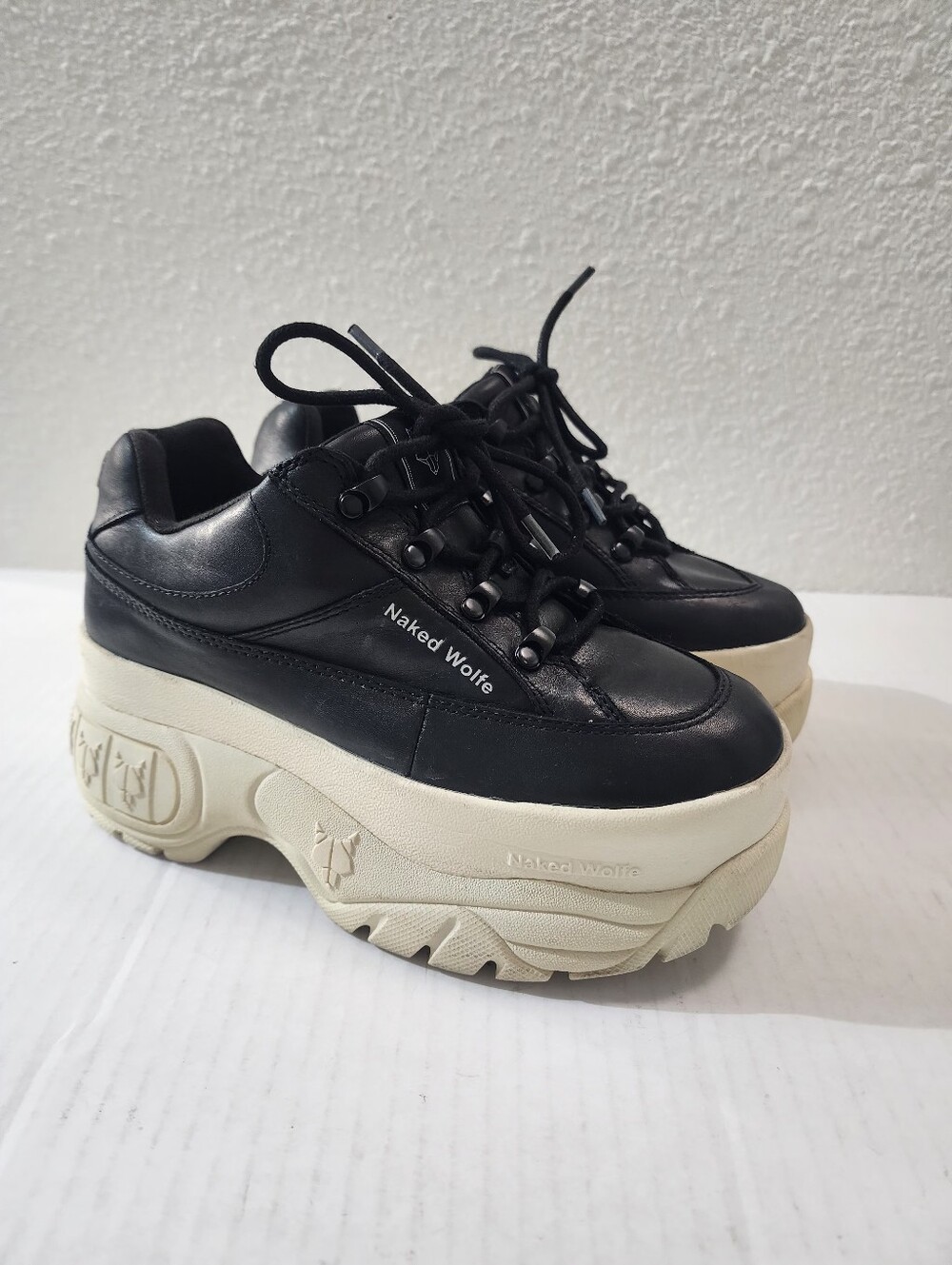Naked Wolfe Sporty Black Leather Chunky Platform Goth Sneakers Women's US 8